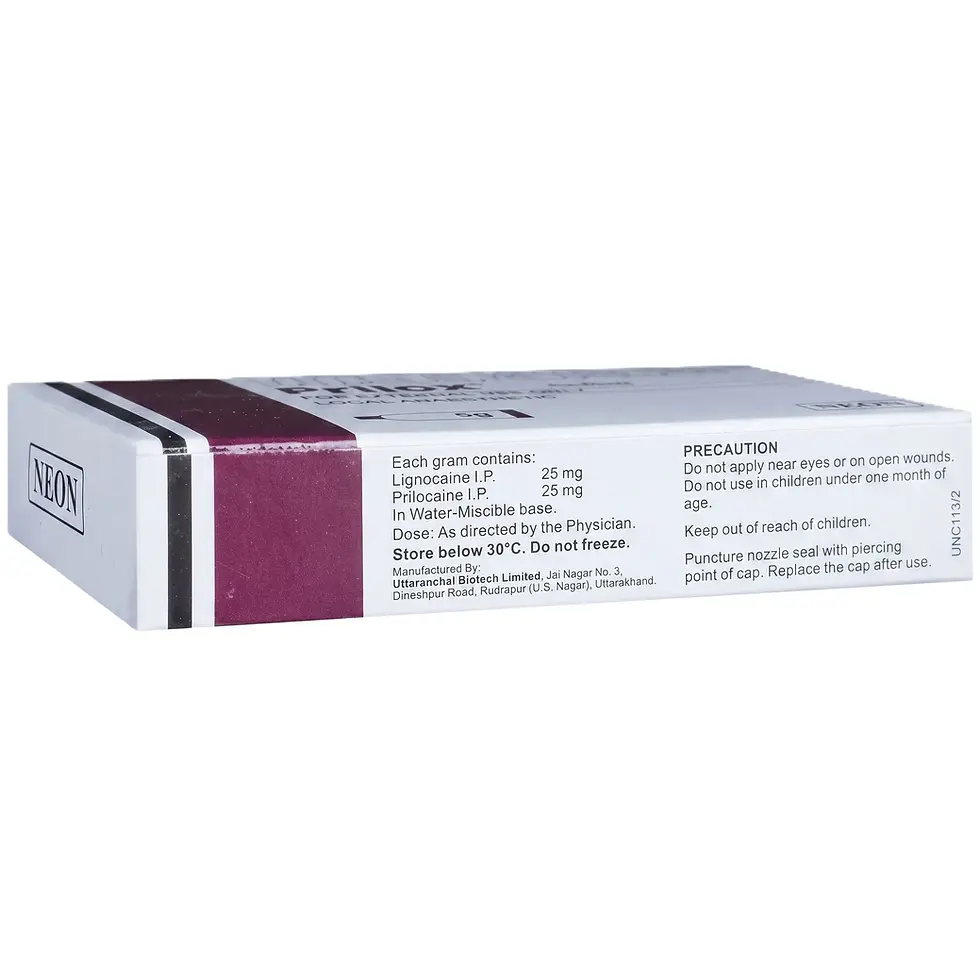 Prilox Cream 5gm upper box image