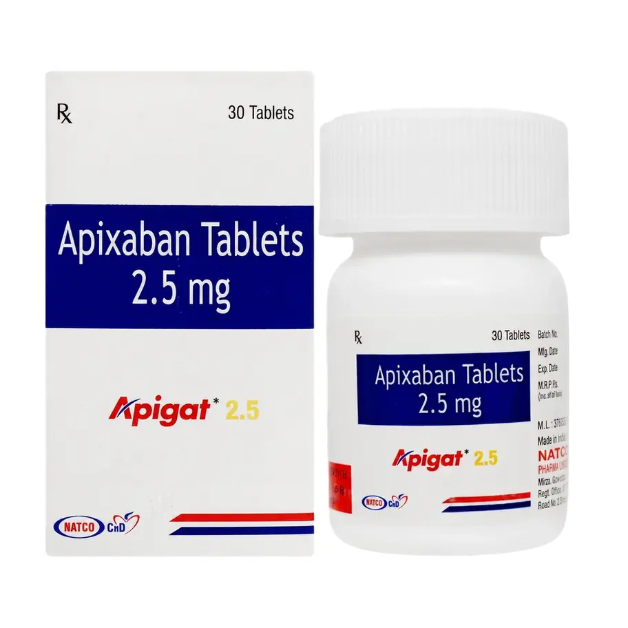 Apigat 2.5mg Tablet front bottle and box image