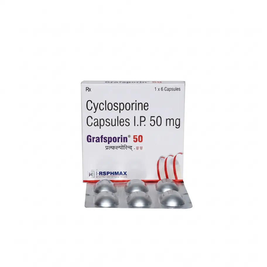 Grafsporin 50mg Capsule front strip and box image