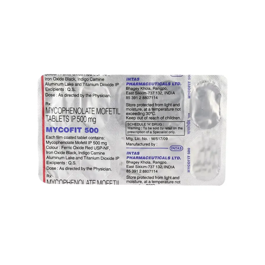 Mycofit 500 mg Tablet back strip image