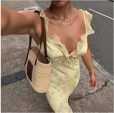 Miniatura: Summer Flower Printed Women's Sexy Low-Cut Dress Sleeveless Backless Slim Sling