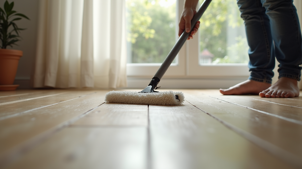 Close-up view of flooring being cleaned