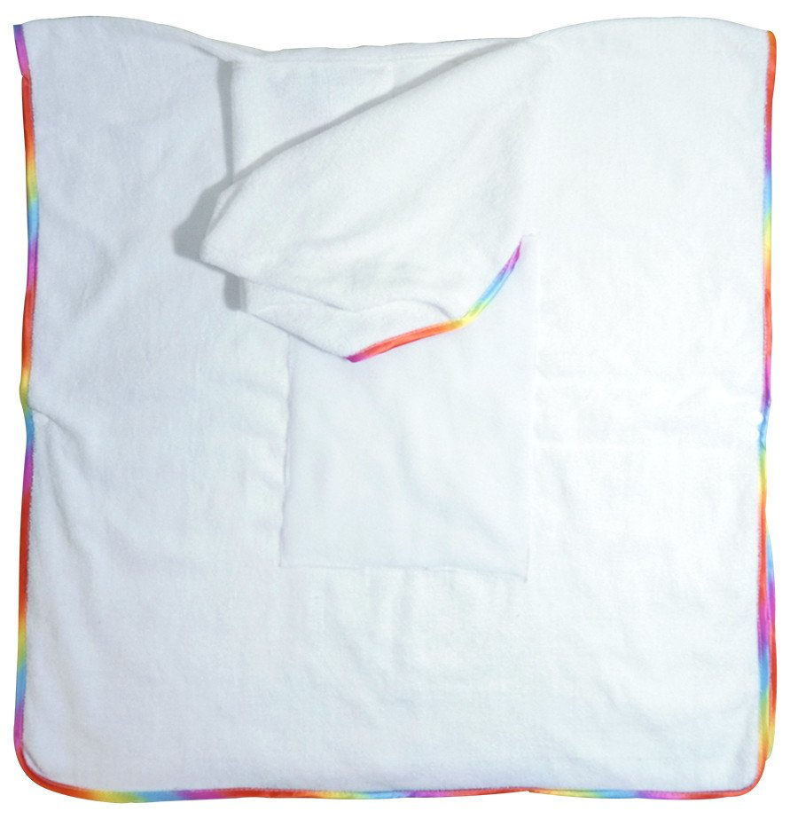 מגבת פונצ'ו לבנה 100% כותנה - מודפסת עם שם