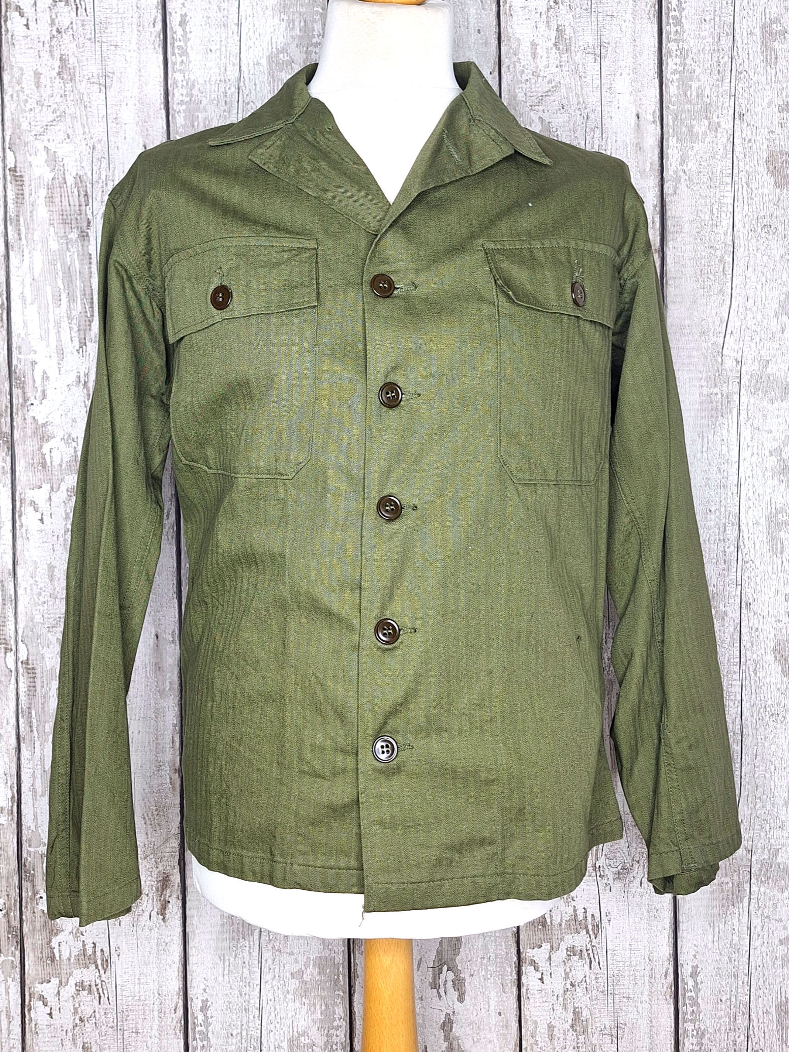 1950s US army herringbone twill shirt front view. military surplus