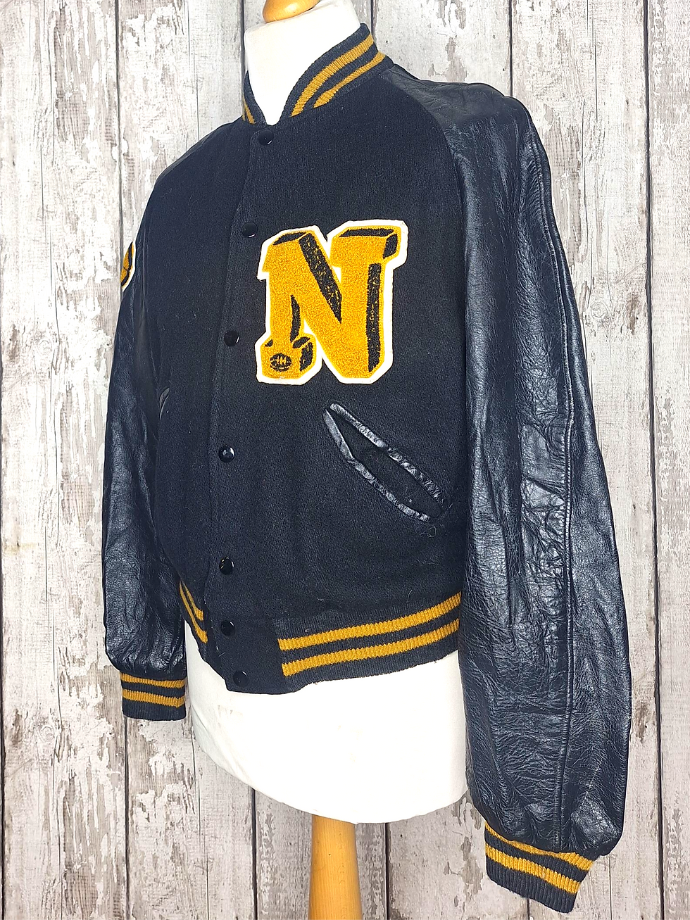 Thumbnail: Vintage leather sleeved 'N' varsity letterman Jacket