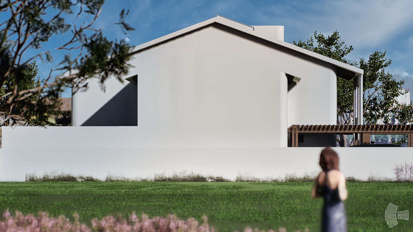 Vista lateral de Casa Guille con amplias alturas y áreas verdes, enfatizando la conexión con la naturaleza