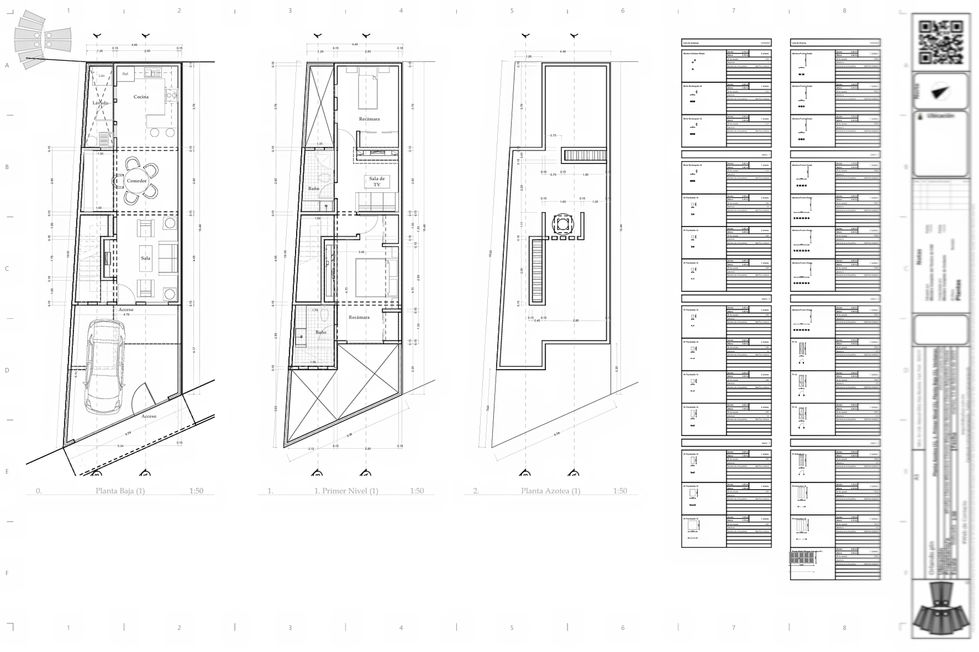 Plano arquitectónico de vivienda en terreno irregular con iluminación natural y distribución optimizada.