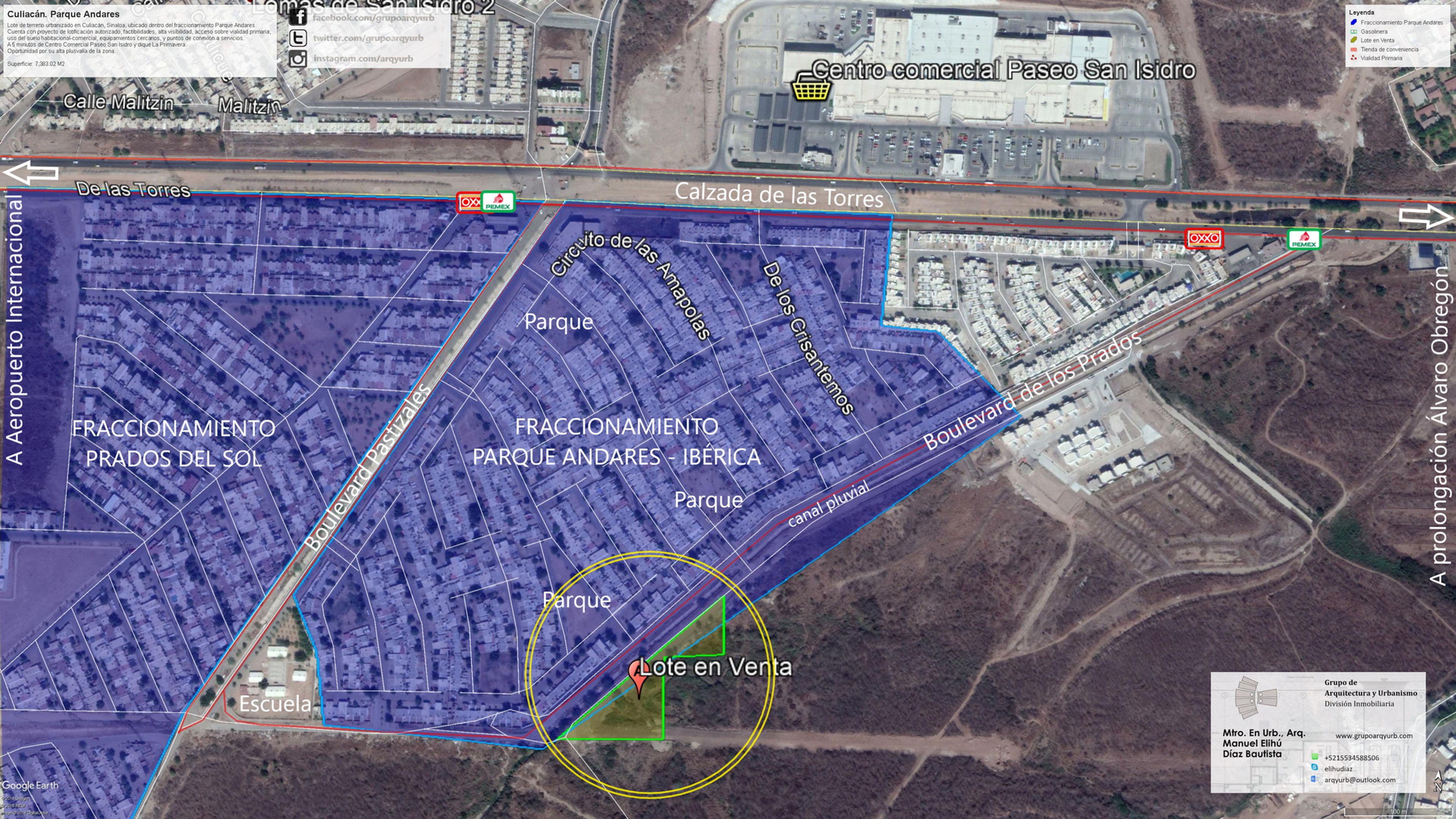 Mapeo de terreno en imagen satelital con entorno, ubicación y referencias para su localización