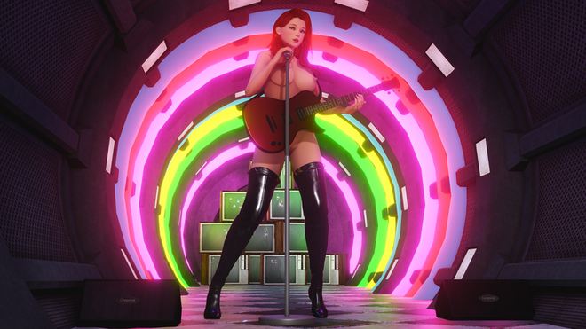 naked redhead stage guitar