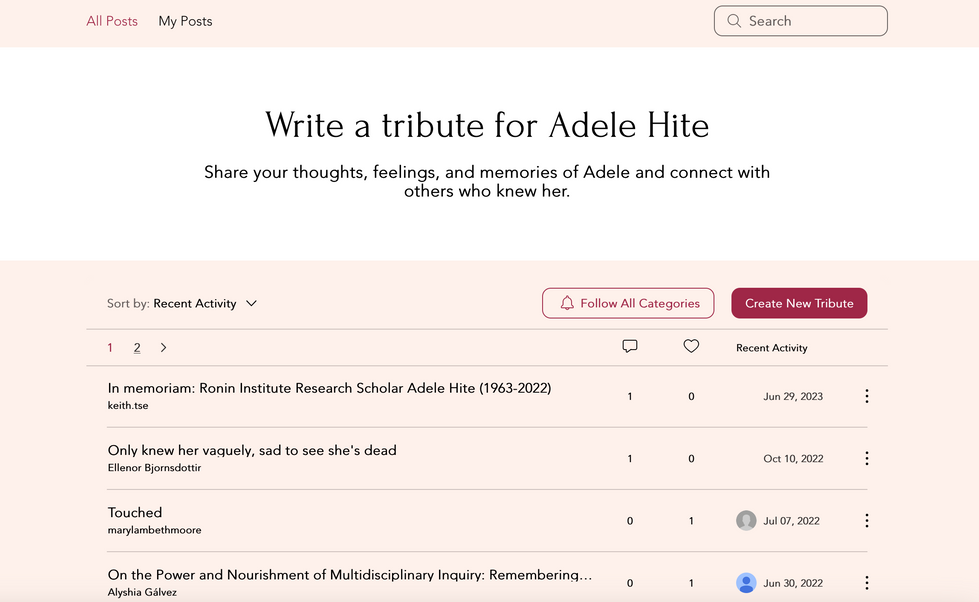 Screenshot of Tribute Page