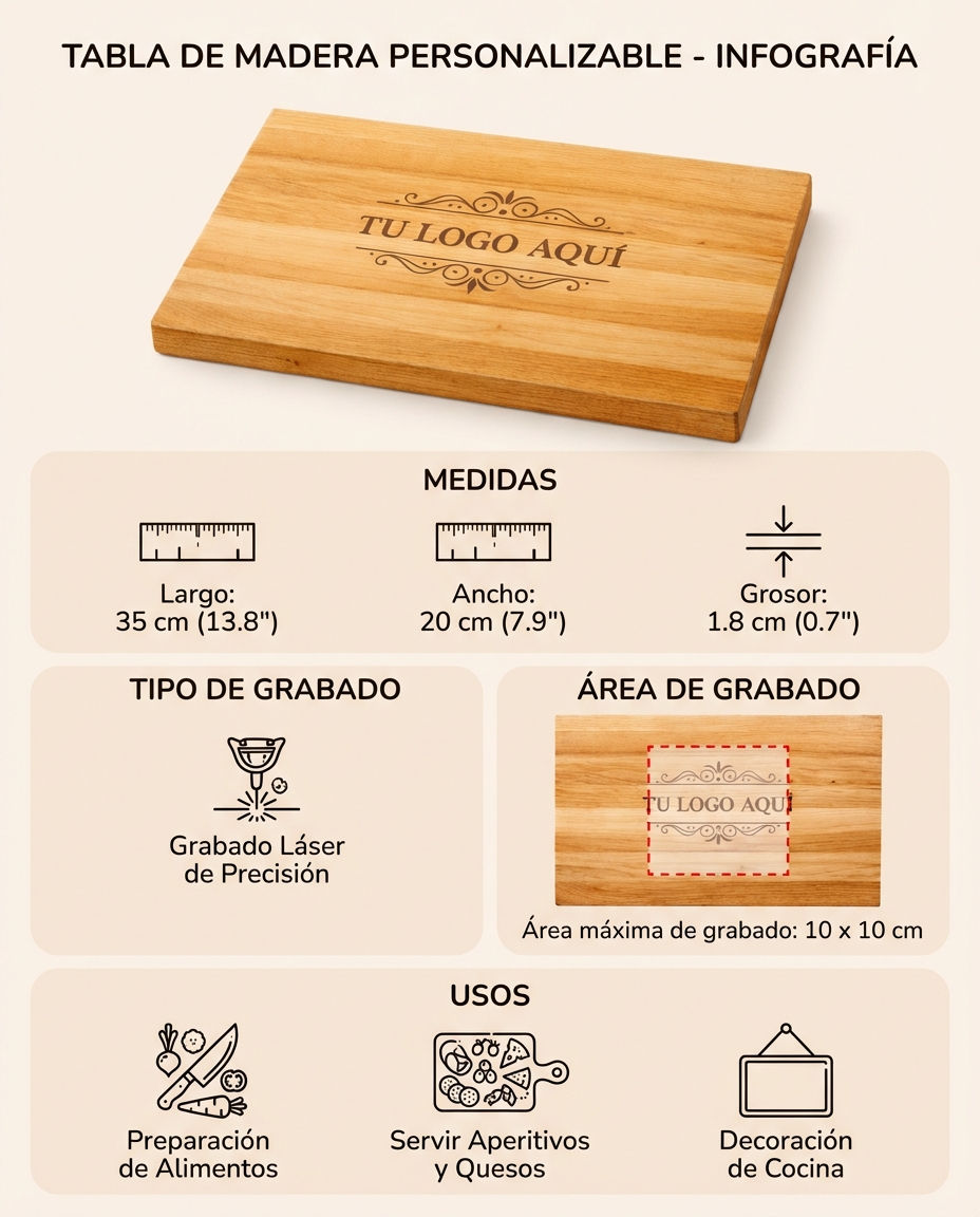 Miniatura: Tabla de Madera Personalizada 35x20 cm | Grabado Láser Premium | Recuerdo de Bod