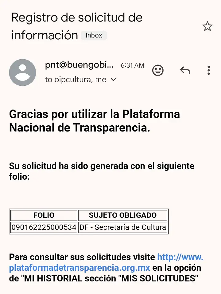 El folio que nos asignaron