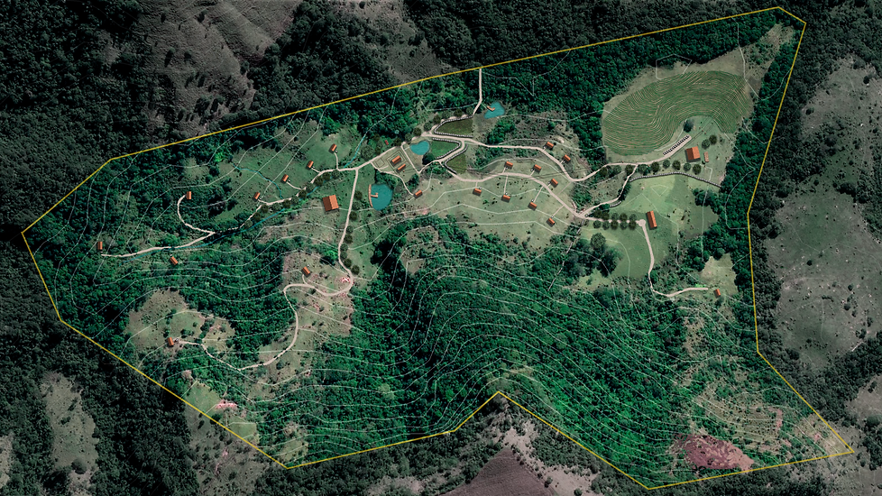 Planta de implantação arquitetura cabanas chalés