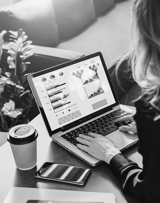 A lady working at a laptop on analytics