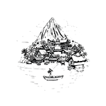 local tropical island vilages, simple , black and white, round.png