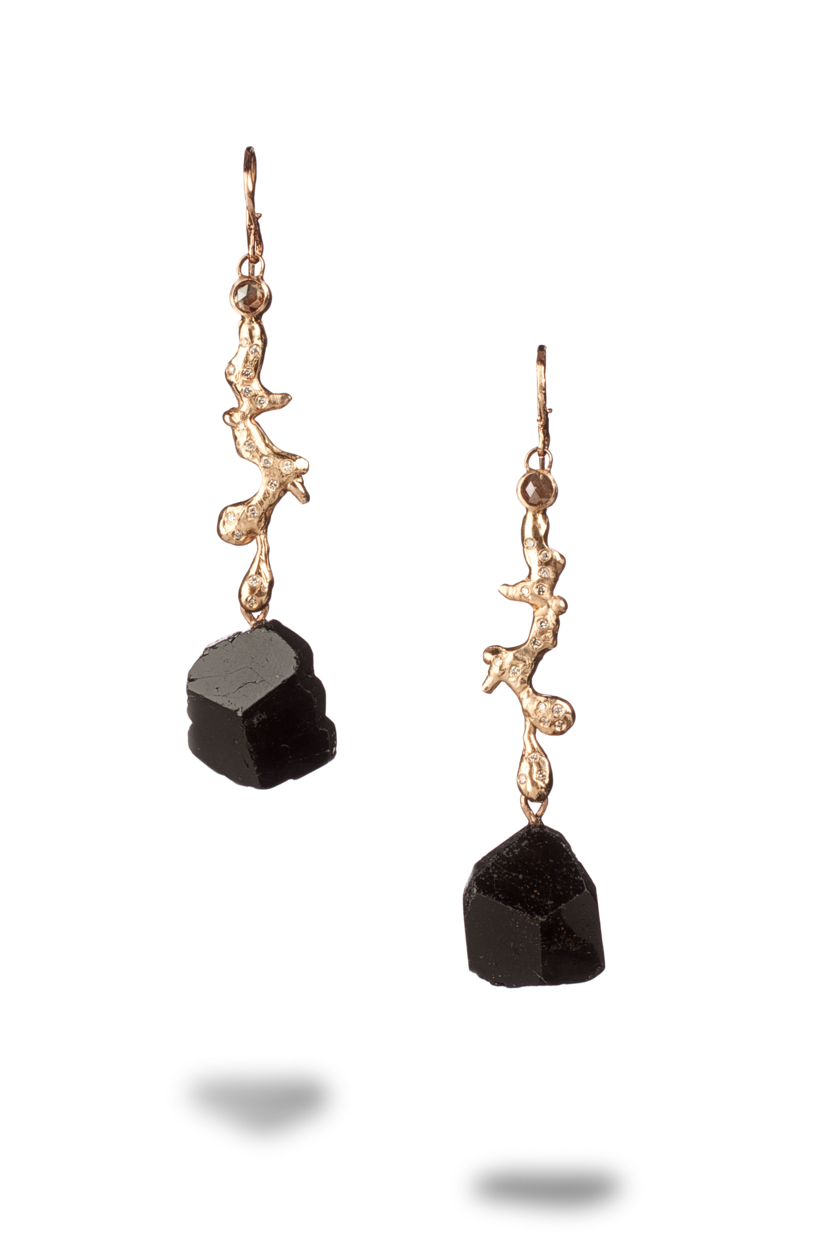 Black Tourmaline Diamond Drip Earrings