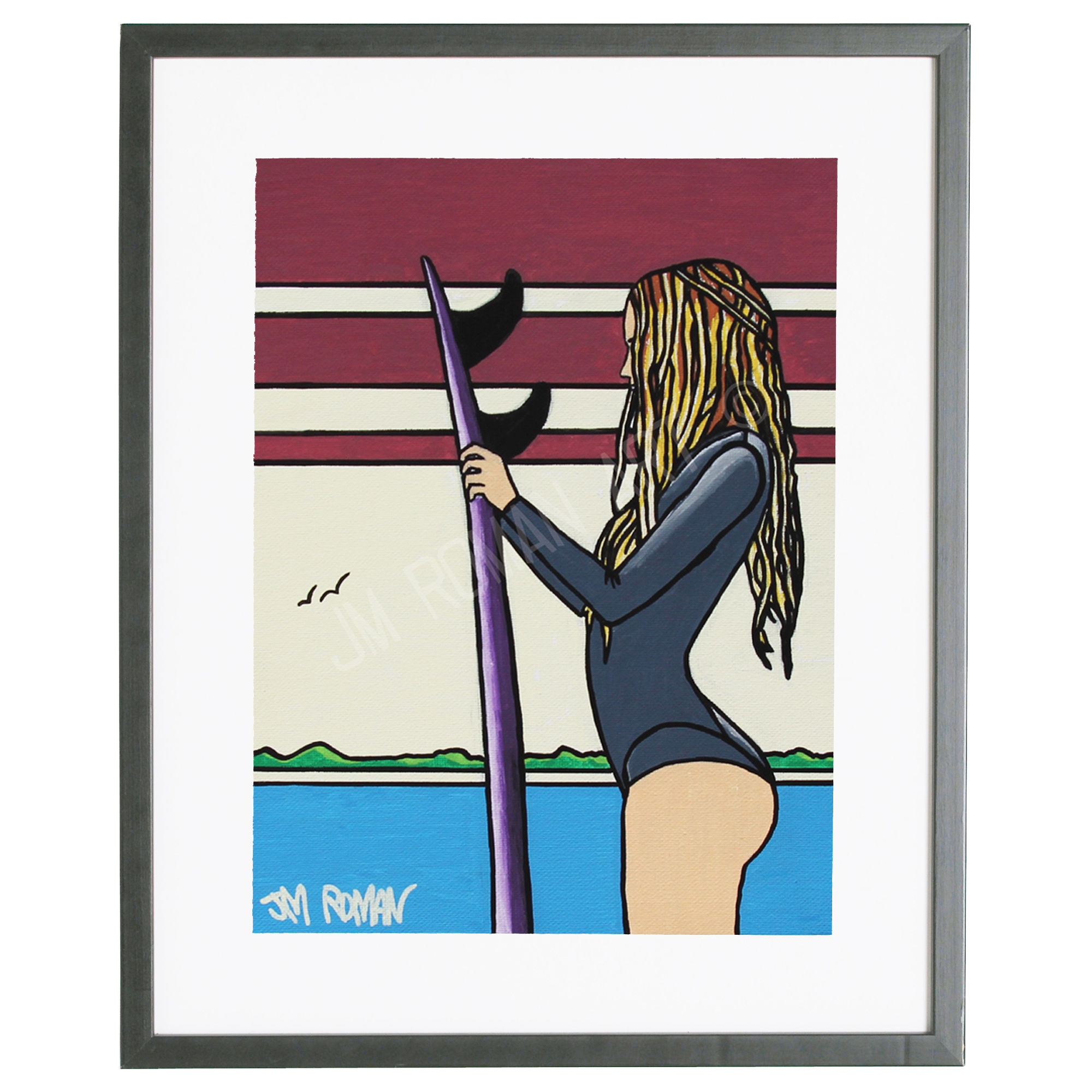 Surfer Girl 9 x 12 in (Print) (Matted with an 8 x 10 opening)