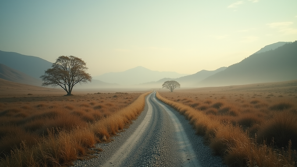 Eye-level view of a serene landscape with a winding path