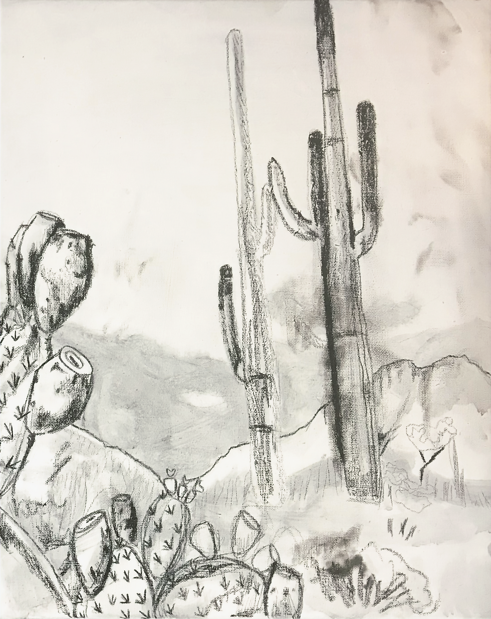 Black and white cactus wall art titled 'Money Trees' – minimalist desert canvas art