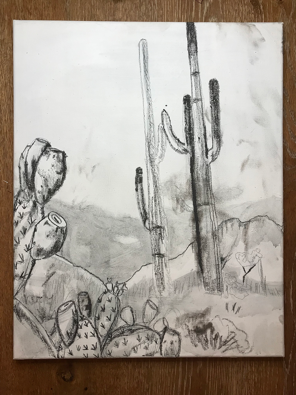 Thumbnail: Textured monochrome desert art with cacti – mixed media canvas by Tigart Studios