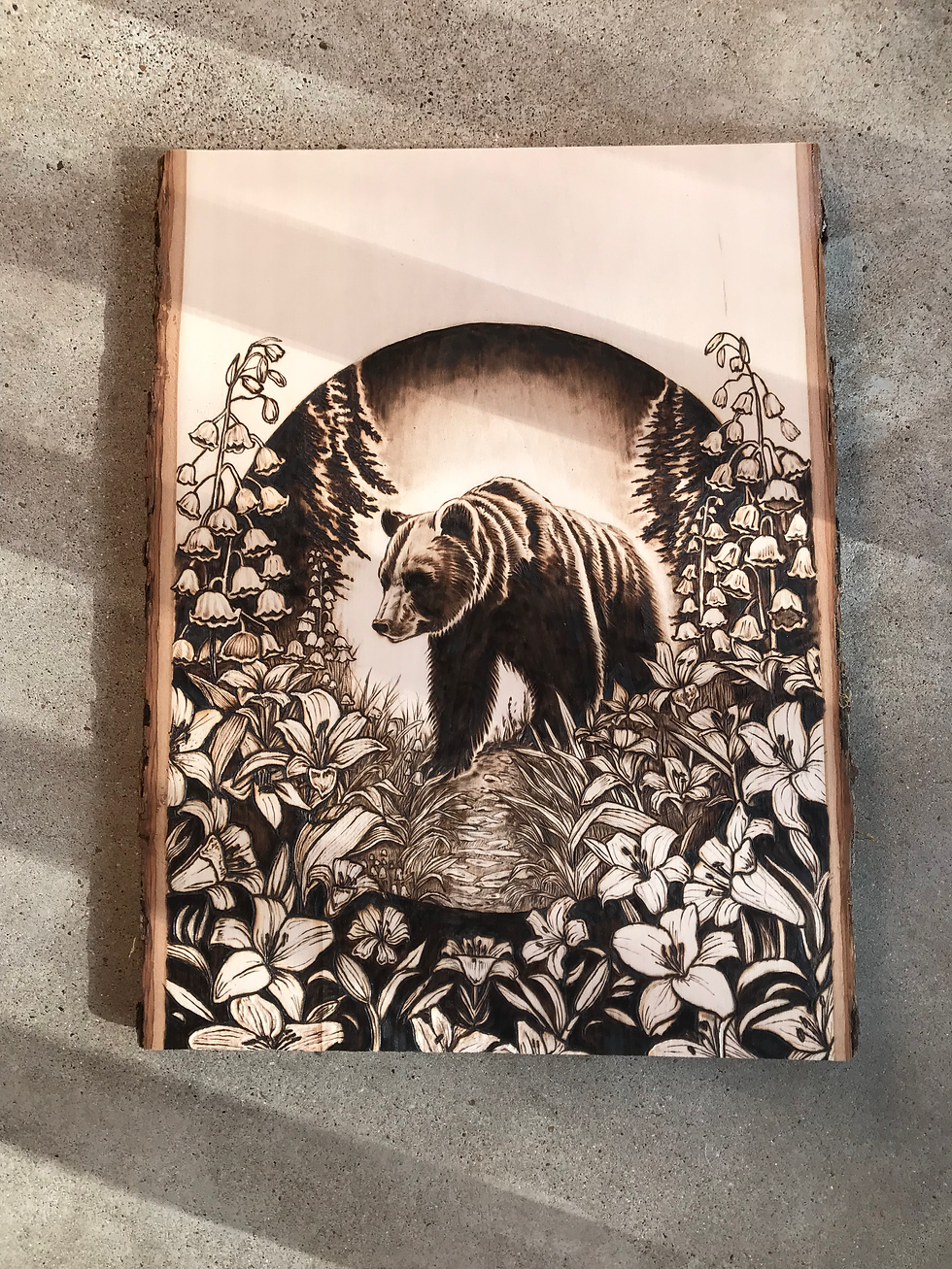 Thumbnail: Custom hand burned wood wall art displayed in a home interior, personalized live edge wood artwork for meaningful decor