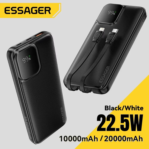 Essager Portable Power Bank 20000mAh with Two Built-in Cables External Battery P