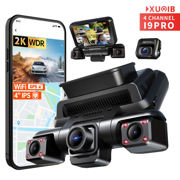 XUOIB I9pro 4CH Dash Cam 4K Front 360° Car Camera 4" Touch Screen WiFi GPS Nigh