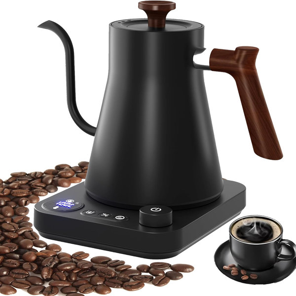 Electric Gooseneck Kettle 900ML Hand Brew Coffee Pot Smart Teapot Temperature Co
