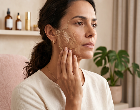 Mulher representando tratamentos dermatológicos e estéticos para o rosto