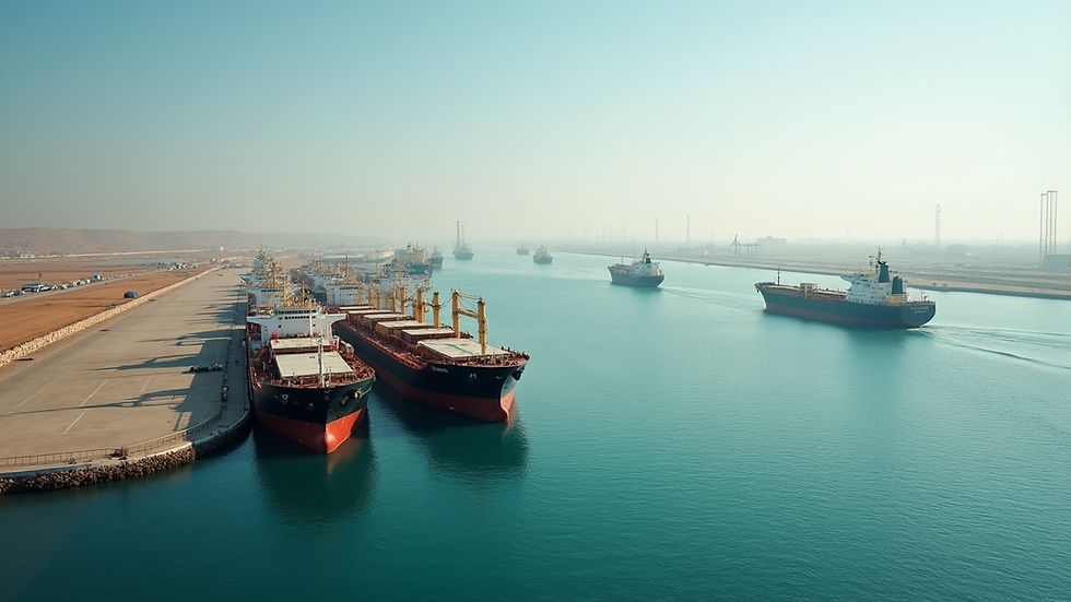 High angle view of the Port of Berbera with cargo ships docked