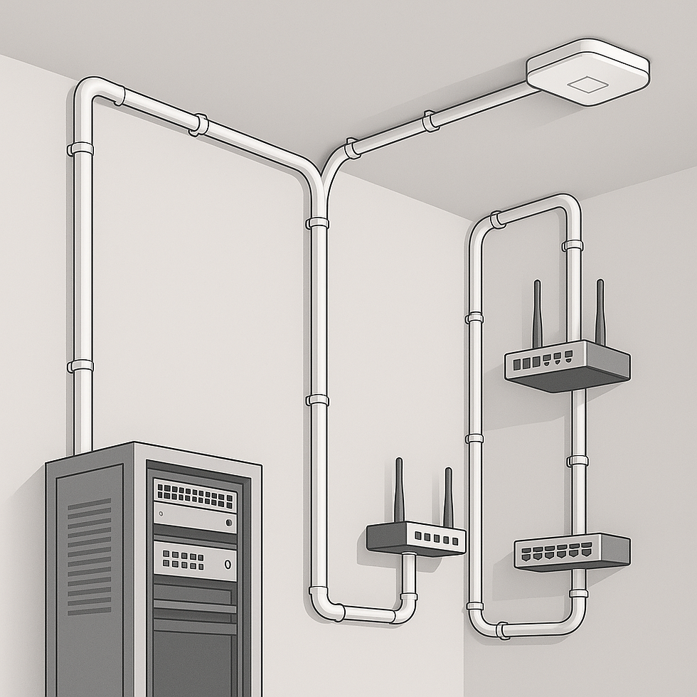 ilustrasi sederhana penggunaan conduit untuk koneksi antara router dan access point
