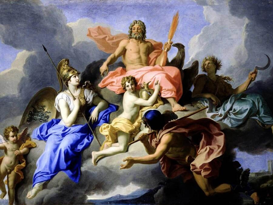 Goddess Athena and the triumph of God Zeus painting by René-Antoine Houasse (1706)