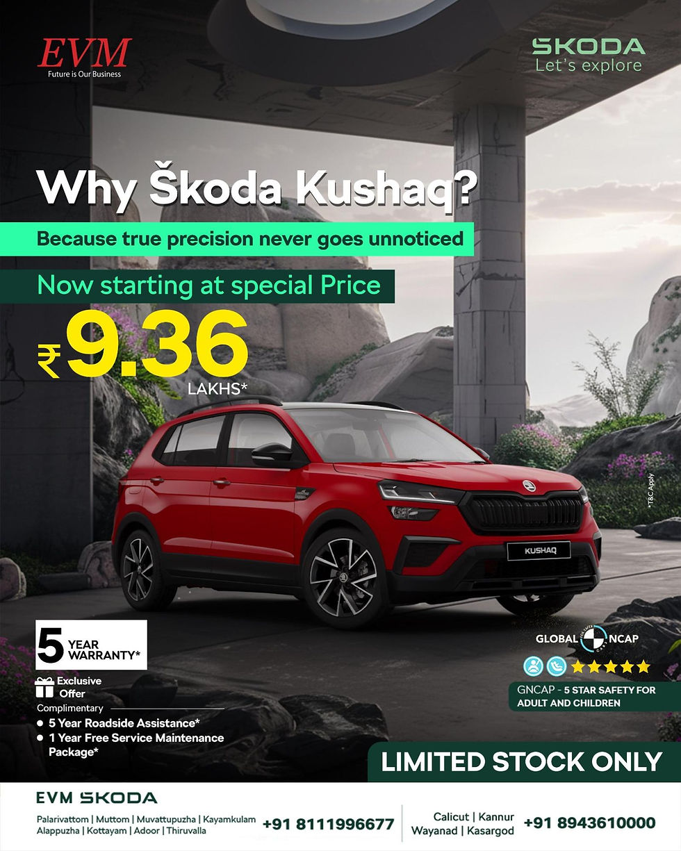 Why Skoda Kushaq is the Ultimate SUV Choice from EVM Skoda – Your Trusted Skoda Showroom in Kochi