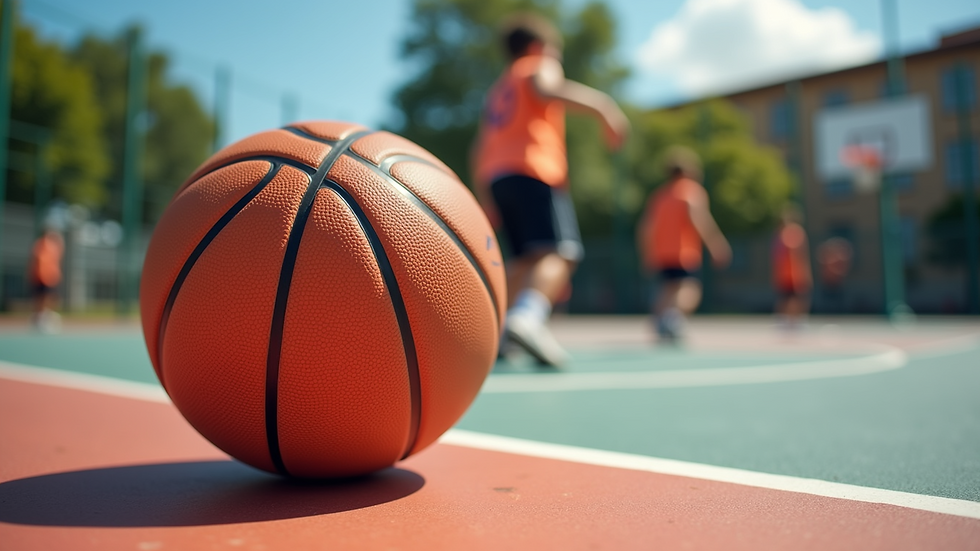 Close-up view of a basketball bouncing on the court during a training drill