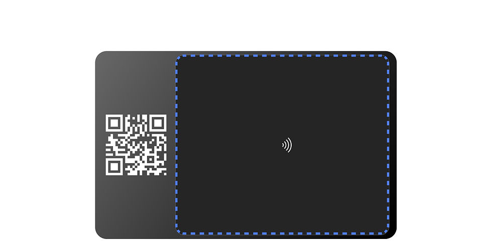 The image showing the cropped out area located on the back of a NFC metal digital business card, specifically designed for signal transmitting and tapping with smart phones.