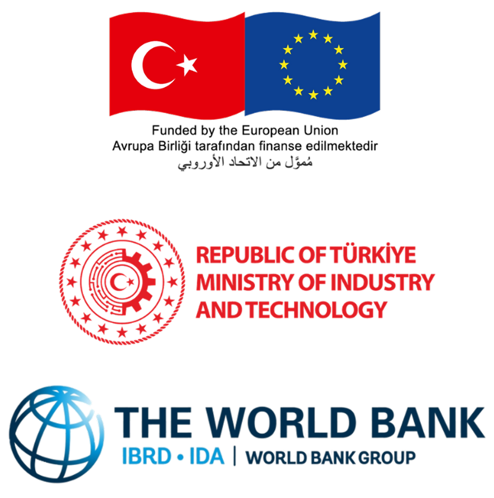 logos of türkiye's ministry of technology and industry, world bank and TR & EU relations