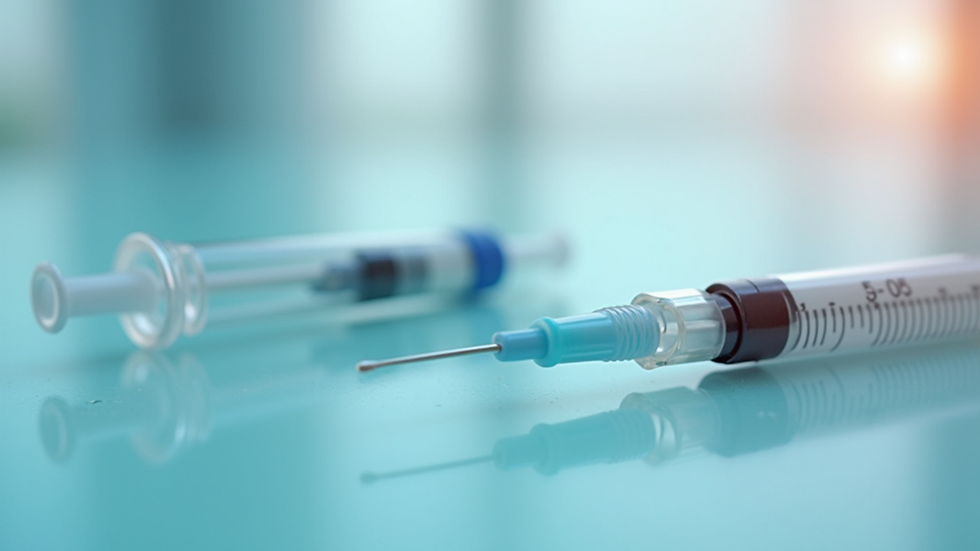 Close-up view of a syringe and vial on a clean surface