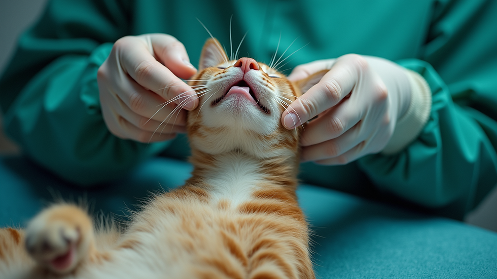 Eye-level view of a cat's neck area prepared for injection