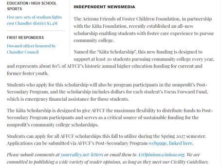 Chandler Independent coverage of the AFFCF Kiita Scholarship