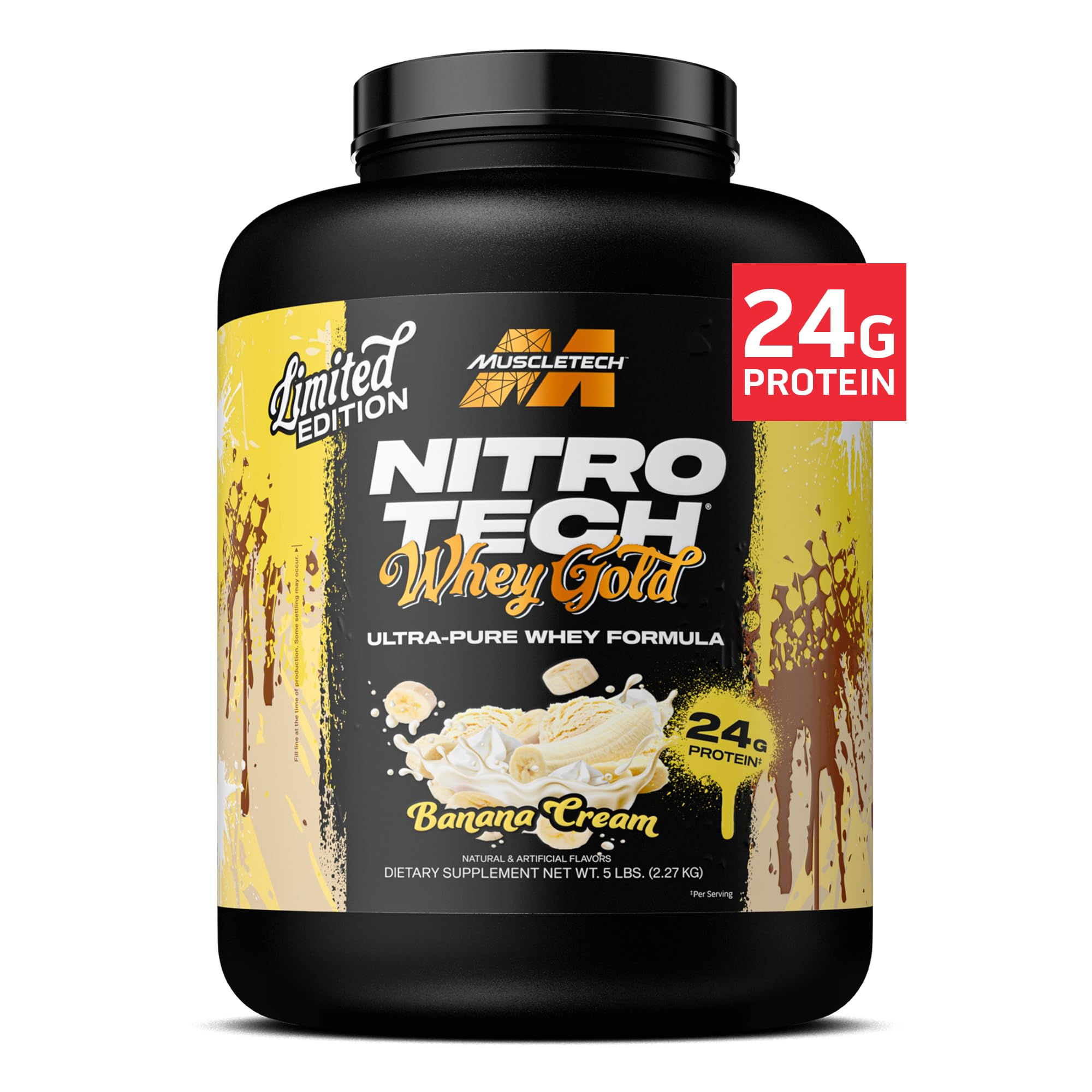 MuscleTech Whey Protein Powder (Banana Cream 5LB) - Nitro-Tech Whey Protein Isol