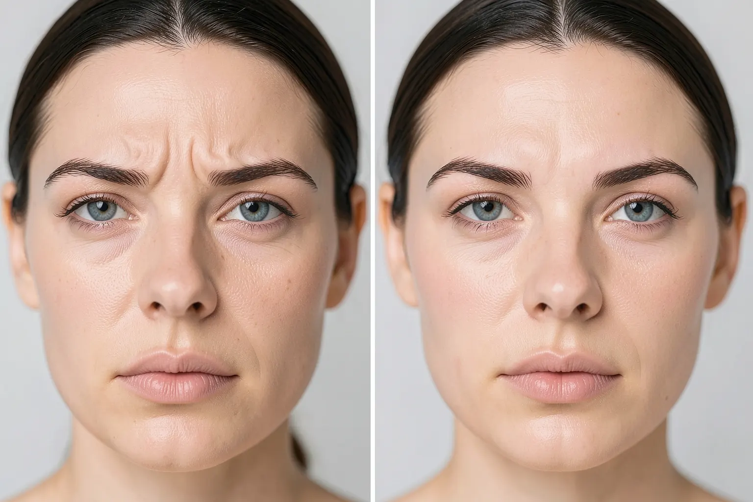 Capa: Olhos com pálpebras caídas e testa franzida, antes e depois de procedimentos estéticos.