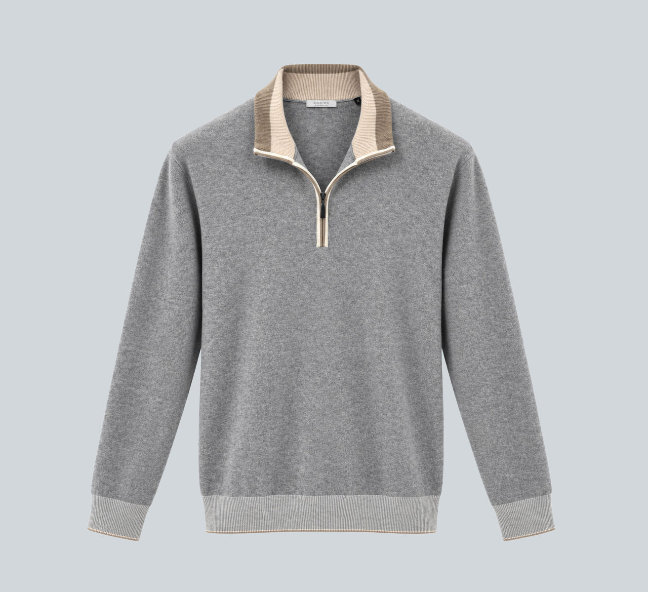 Codice Cashmere Blend Quarter Zip: Light Grey/Beige