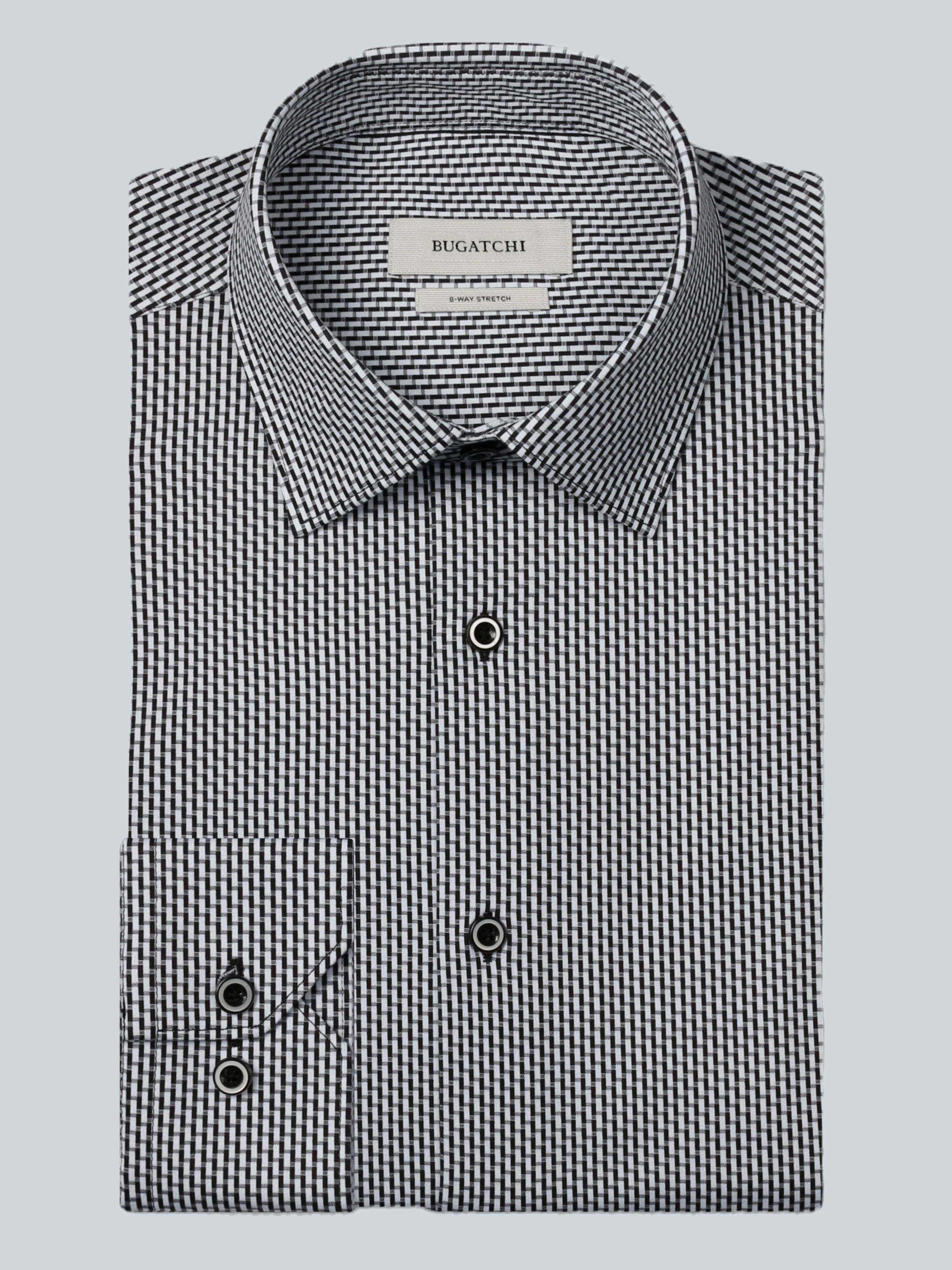 Bugatchi 8-Way Stretch Shirt: Black/White