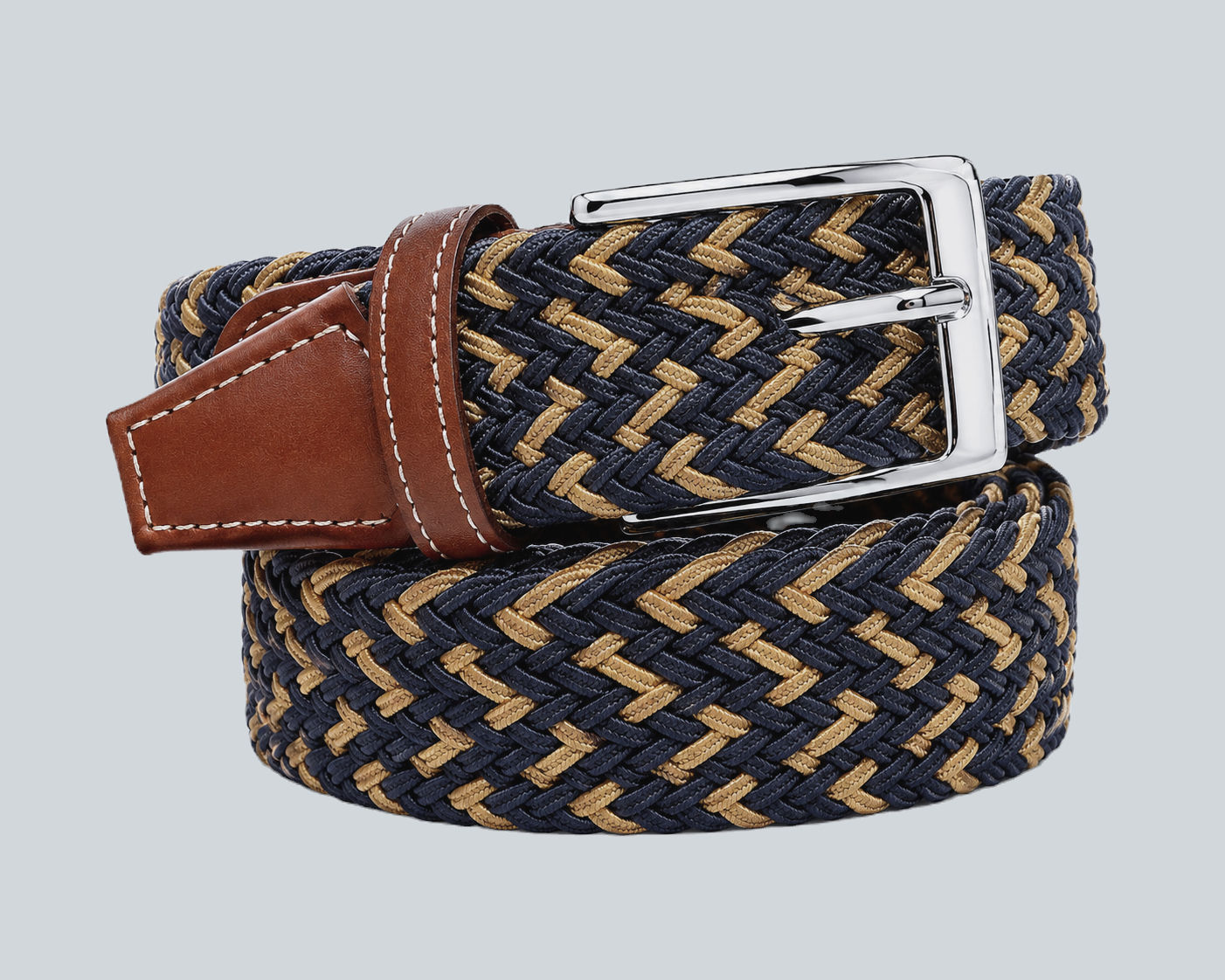 Benchcraft Elastic Woven Belt: Navy/Beige