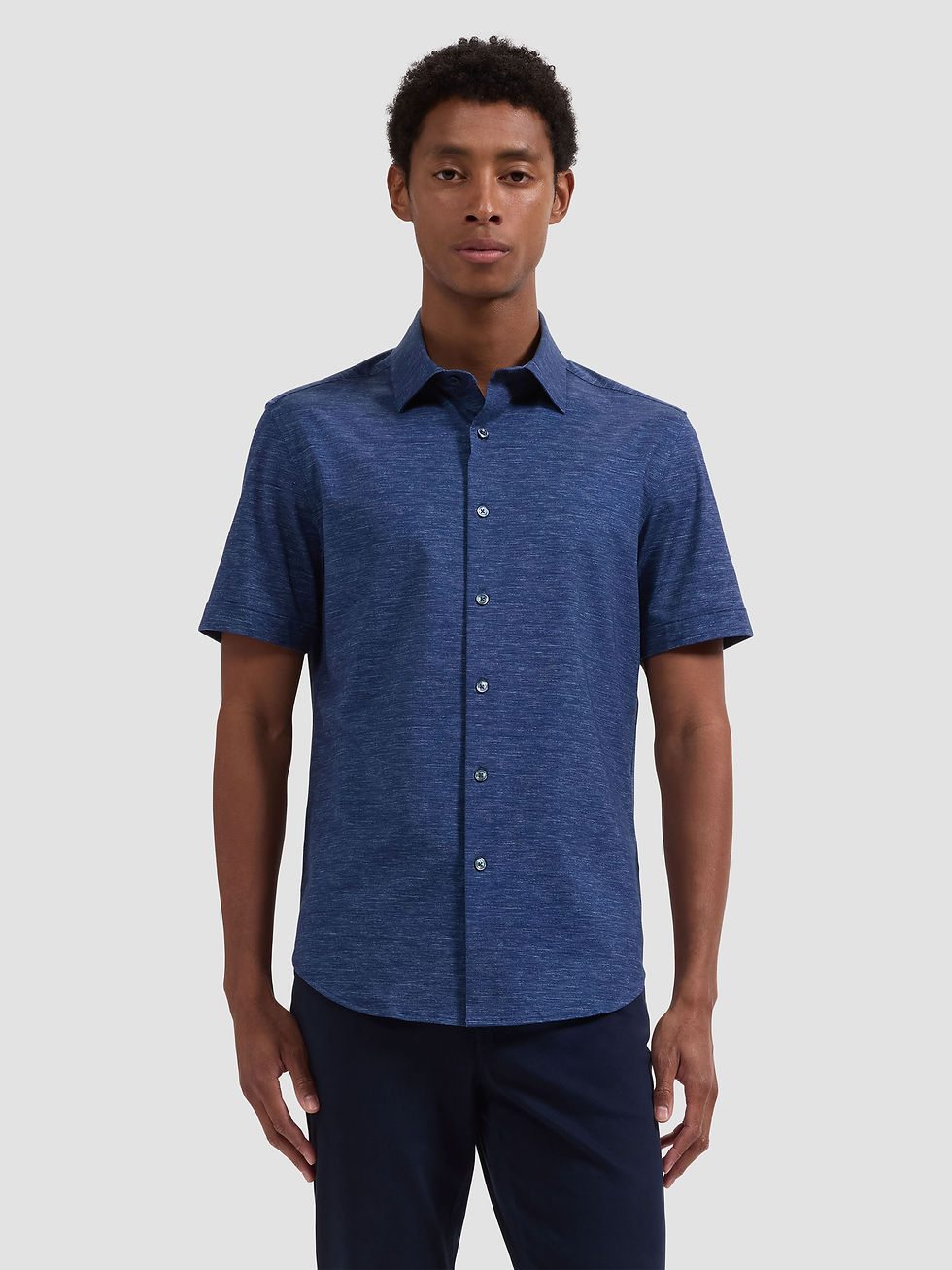 Thumbnail: Bugatchi Oooh Cotton Short-Sleeve Shirt: Navy