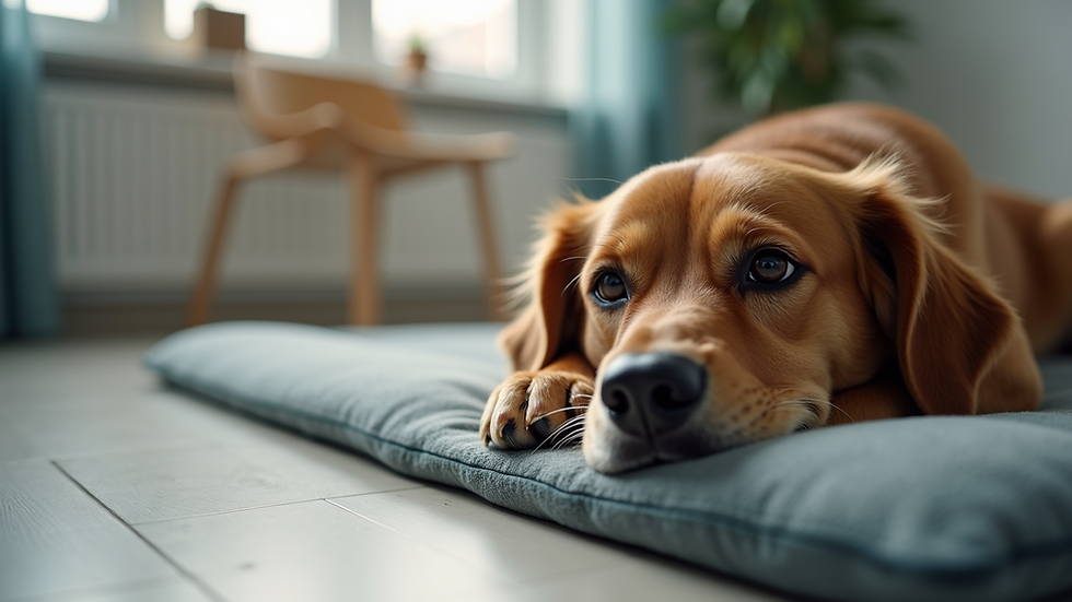 Close-up view of a dog lying on a PEMF therapy mat