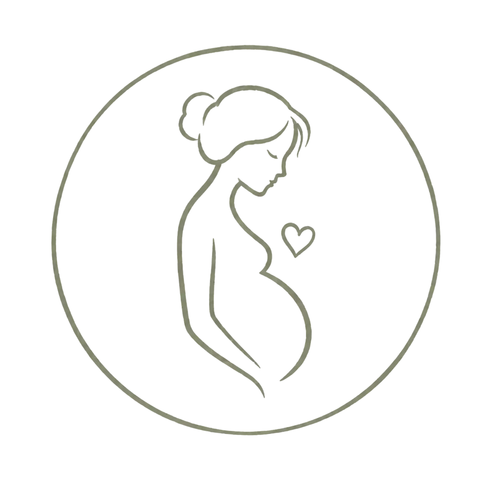 Line art of a pregnant woman with a heart symbol