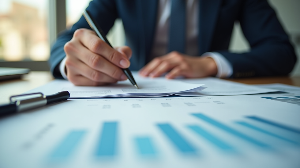 Close-up view of a professional accountant working on financial reports
