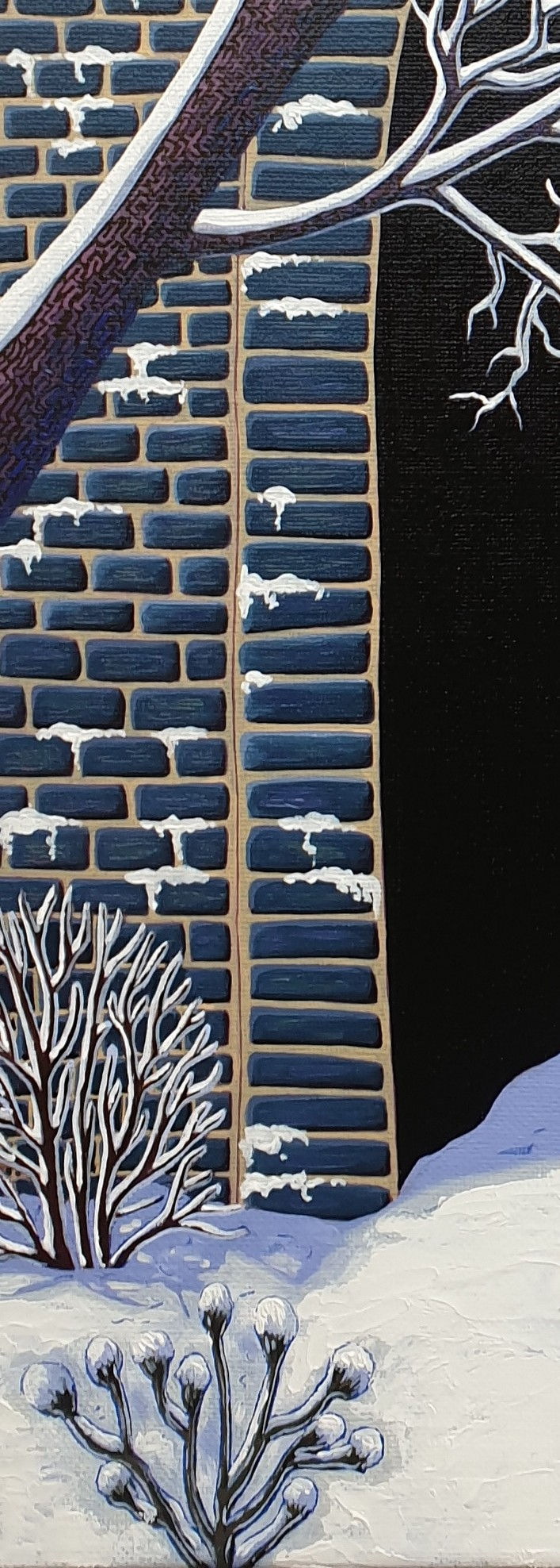 Mur de briques et arbre enneigé – Peinture Le bout du tunnel
