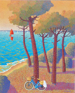 Bain de mer — Peinture figurative et stylisée des plages du sud ouest. V. Lacalmontie